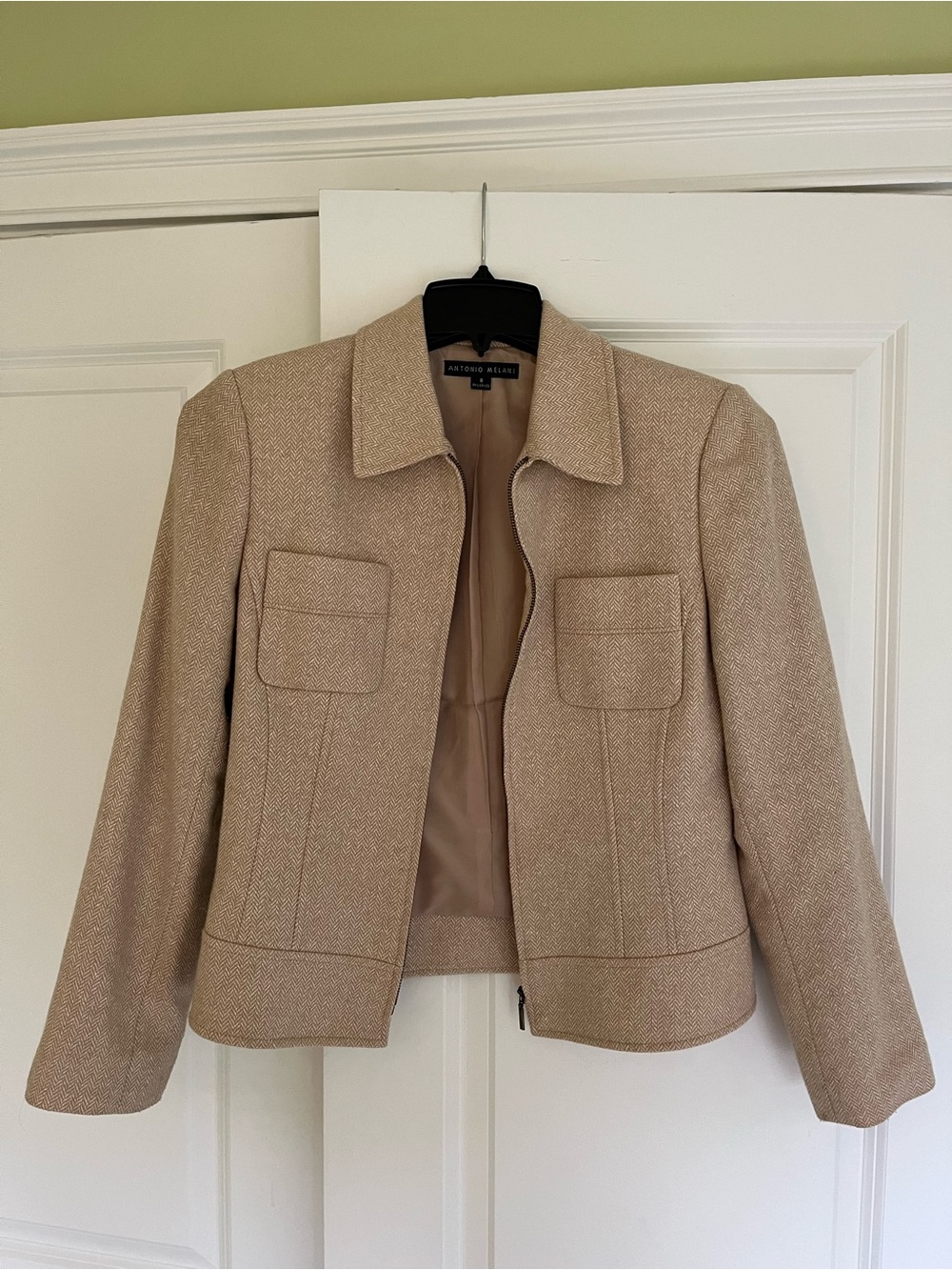 ANTONIO MELANI Light Beige Tweed Cropped Blazer